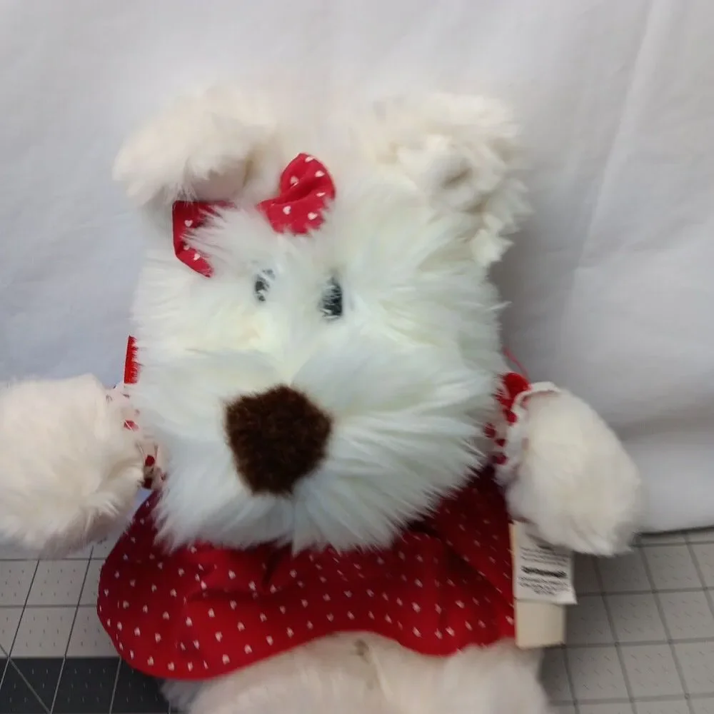Commonwealth White Puppy Dog Red Hearts Dress and Bow Valentine's Day Plush